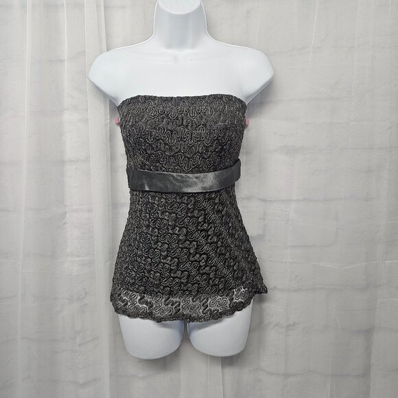 Studio Y Y2K Strapless Top Gray Mesh Metallic Whimsigoth Party Fairy XL - Picture 1 of 7